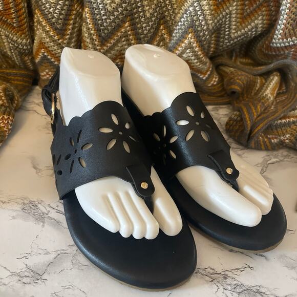 Black LC Lauren Conrad Jarrah Women's Floral Thong Sling Back Size 9 M. - Picture 1 of 8